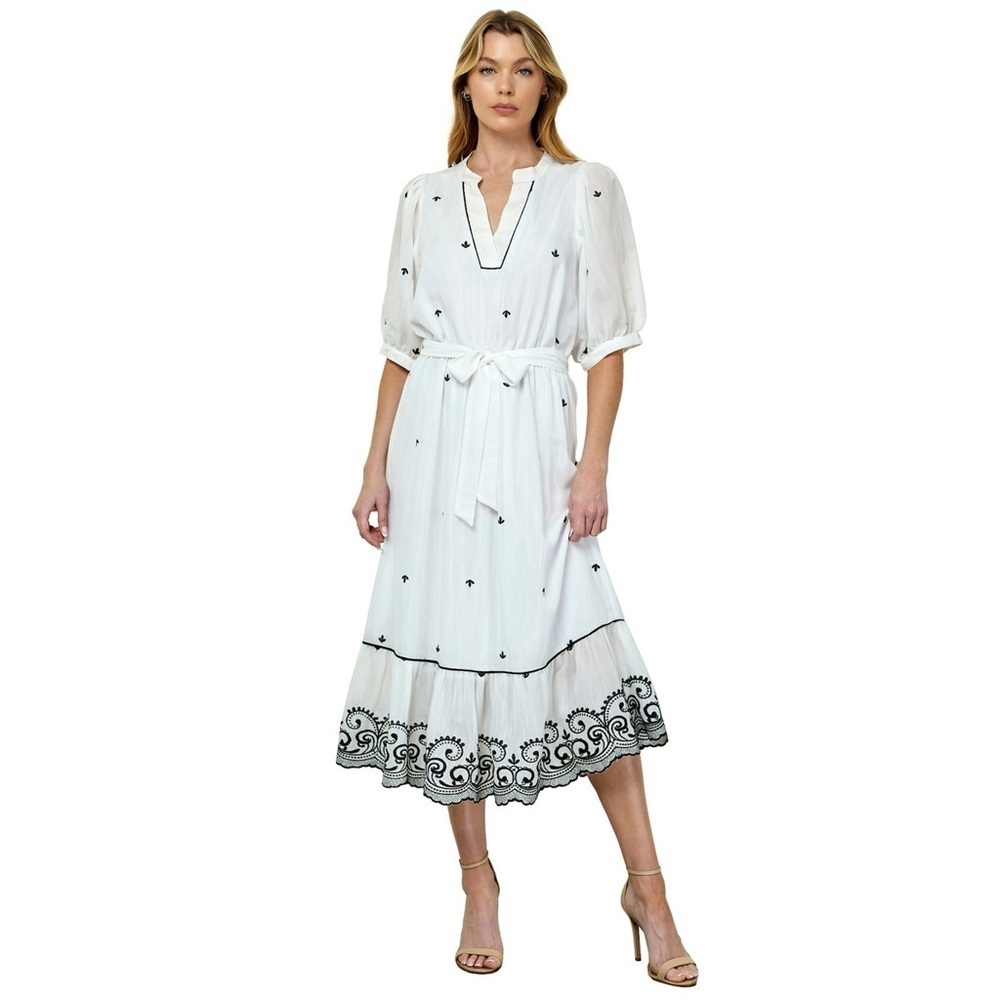 Women's Figueroa & Flower V-Neck Embroidered Peasant Dress